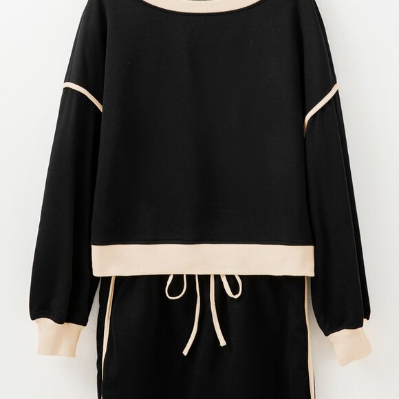 B301 Black Contrast Trim Loose Pullover and Lace Up Skort Set - Picture 10 of 11
